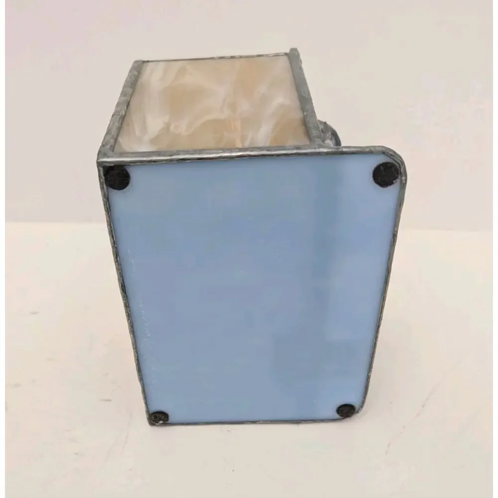 Adobe Stained Glass House Blue Tan Candle Holder 6.75 x 6 x 4.75 Vintage